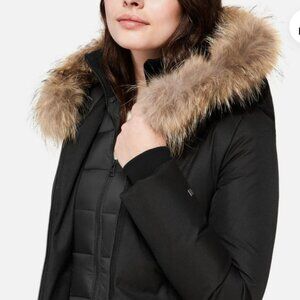SOIA & KYO Raccoon Fur Trim Goose Down Jacket Winter Coat M-L
